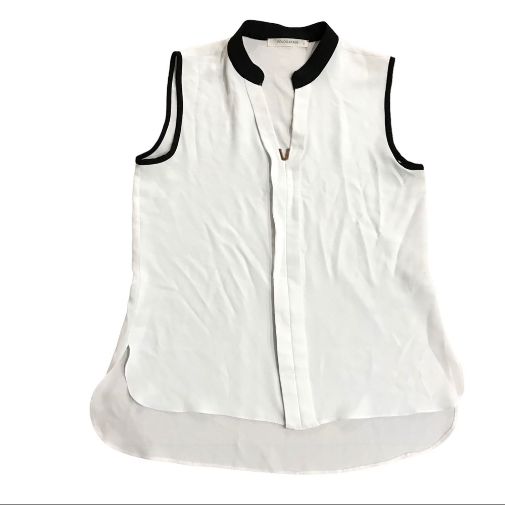 White V-Neck Semi Sheer lightweight sleeveless shirt S black pologarage